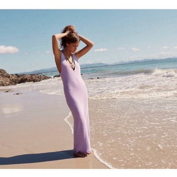 Free People Beach Daniela Lilac Ribbed Knit Low Back Midi/Maxi Dress NEW - Picture 2 of 9